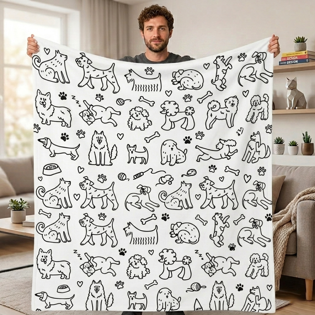 Cobertor De Desenho Diy Doodle Gatos E Cães Cobertores Para Animais De Estimação, Cobertores De Arte Laváveis ​​personalizáveis ​​para Amantes De Gatos - CustWitPT