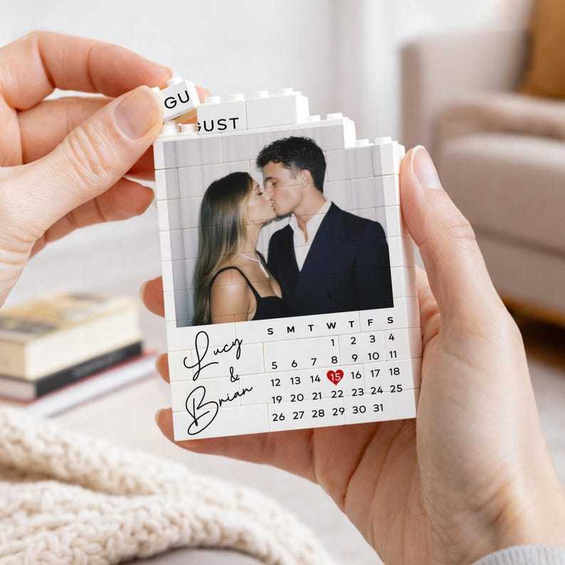 Custom Photo Building Blocks for Couples, Calendar Block Valentine's Day Gift, Couple Gift, Anniversary Gift