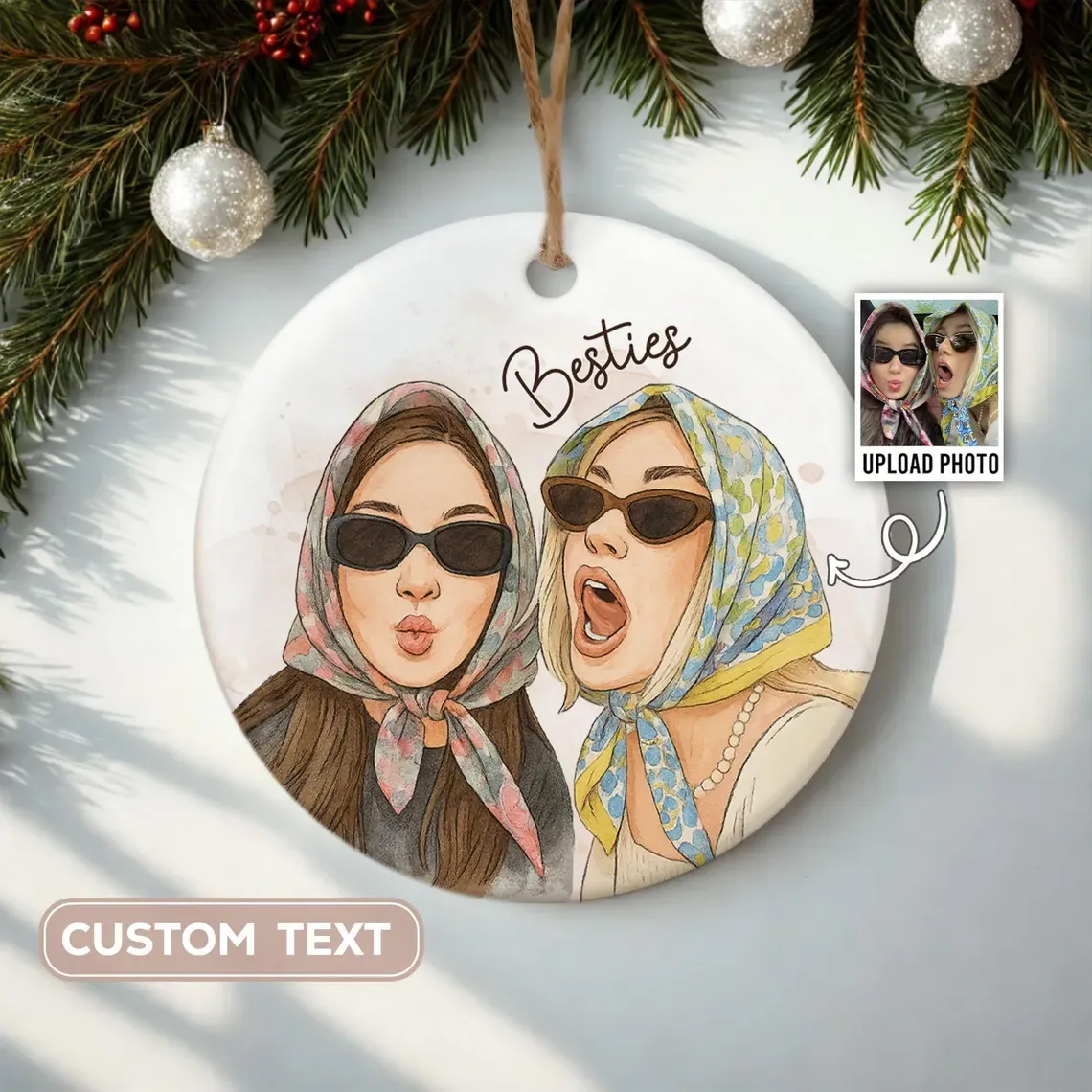 Enfeite Personalizado em Aquarela – Foto e Nomes, Presente Romântico para Quem Você Ama