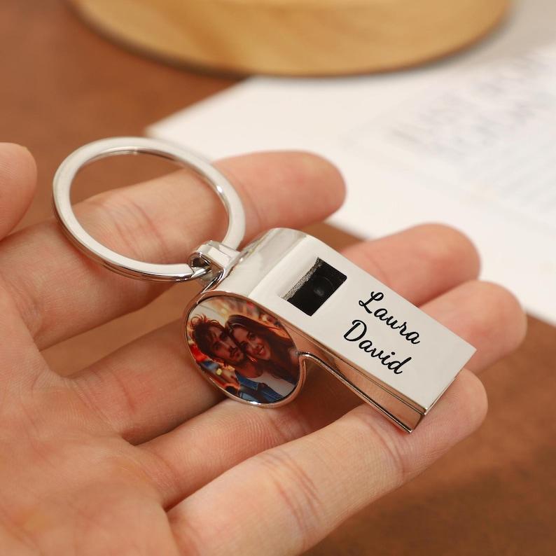 Personalized Photo & Text Whistle Keychain – Unique Gift for Coaches, Couples & Special Occasions