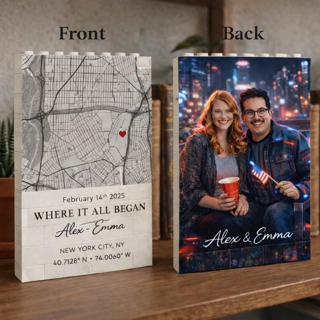 Moldura De Quebra-cabeça De Tijolos Com Foto Personalizada - Construa Seu Amor, Um Presente De Natal Para Casal Romântico - CustWitPT