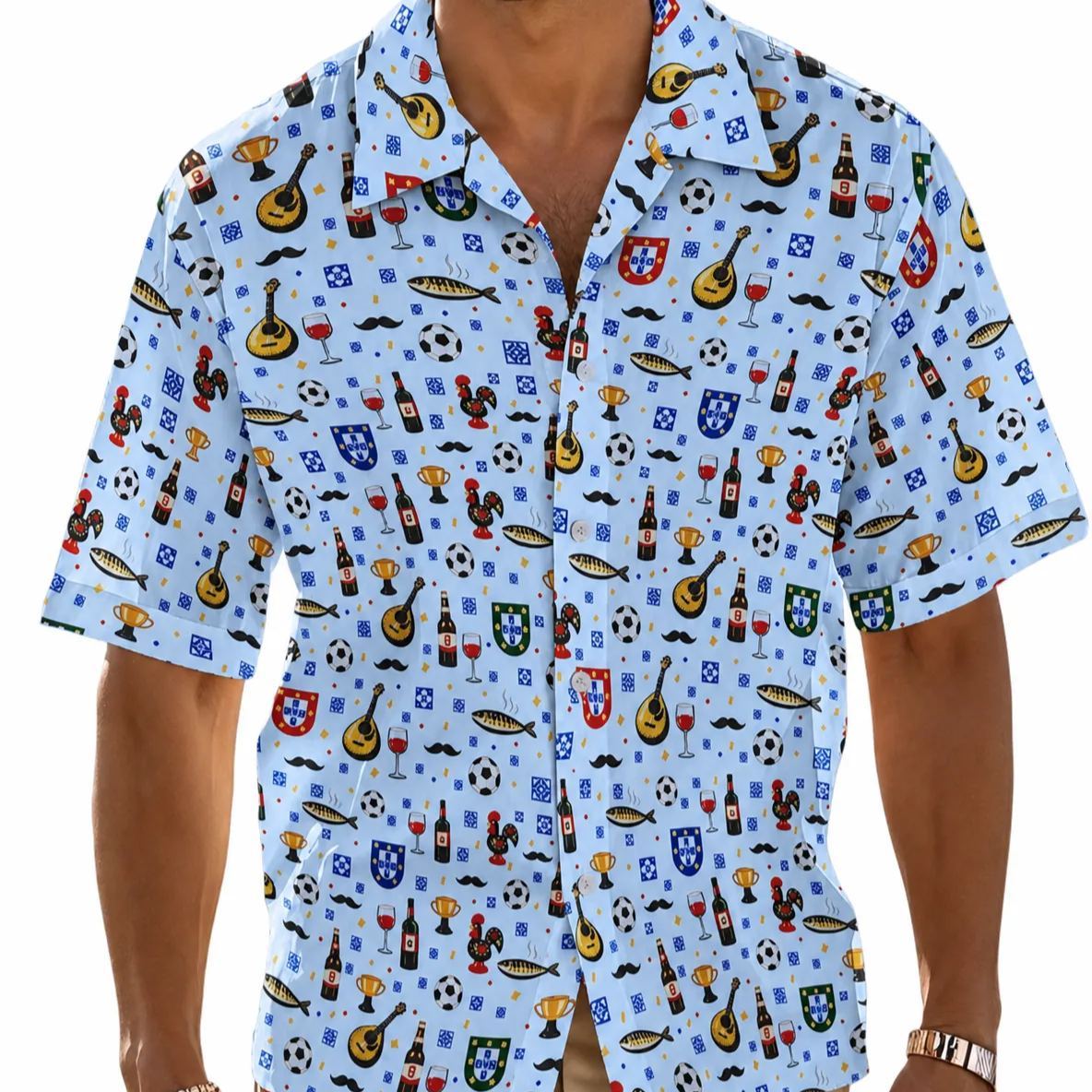 Camisa Havaiana Tema Portugal – Camisa Masculina De Manga Curta Com Botões De Praia Personalizada