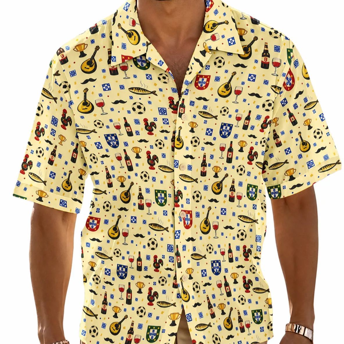 Camisa Havaiana Tema Portugal – Camisa Masculina De Manga Curta Com Botões De Praia Personalizada
