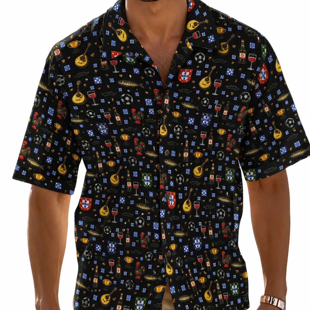Camisa Havaiana Tema Portugal – Camisa Masculina De Manga Curta Com Botões De Praia Personalizada