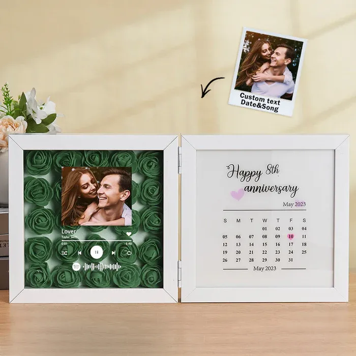 Personalized Photo Rose Flower Foldable Frame Custom Music Code Can Play Music Anniversary Gift for Couple - CustWitUK