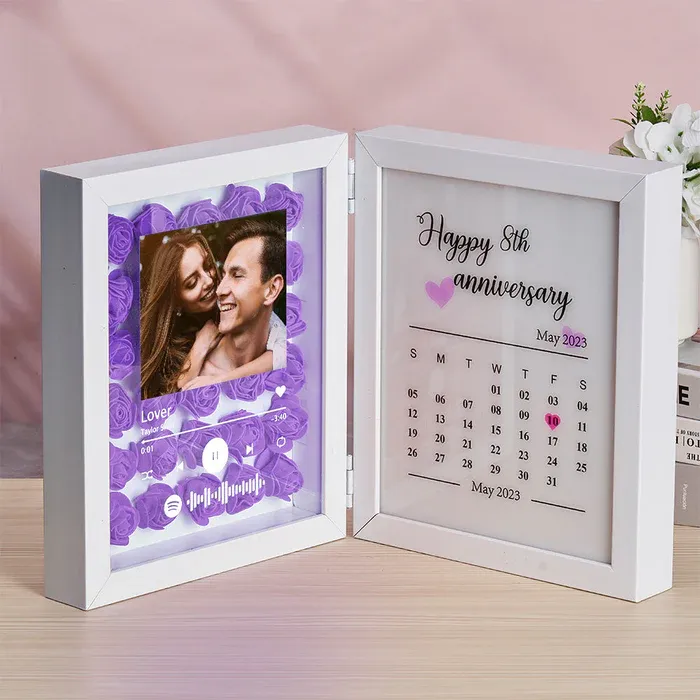 Personalized Photo Rose Flower Foldable Frame Custom Music Code Can Play Music Anniversary Gift for Couple - CustWitUK