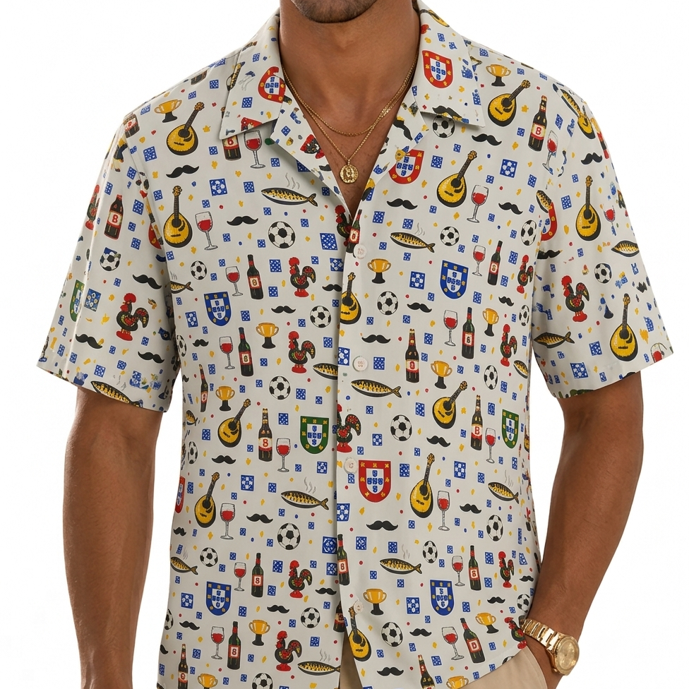 Camisa Havaiana Tema Portugal – Camisa Masculina De Manga Curta Com Botões De Praia Personalizada