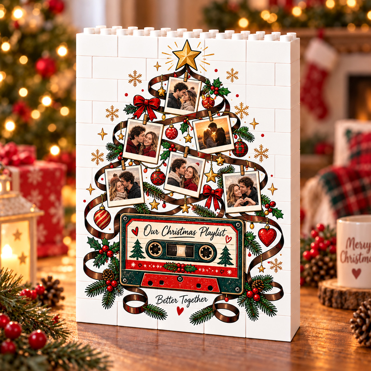 Moldura De Quebra-cabeça De Tijolos Com Foto Personalizada - Construa Seu Amor, Um Presente De Natal Para Casal Romântico - CustWitPT
