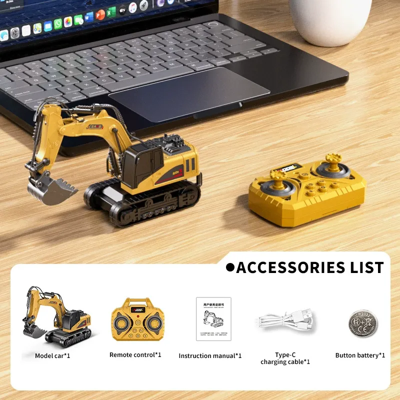 1:64 Bluetooth Desktop Mini Alloy RC Construction Model Toy Set - Forklift, Crane (with Pallet), Dump Truck, and Excavator