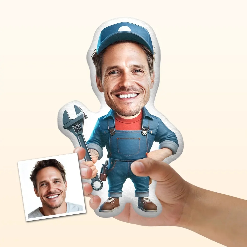 Almofada Personalizada Com Foto Para O Dia Dos Namorados, Presente Para Ele: Almofada Com Rosto De Boneco, Almofada De Corpo Personalizada Com Foto De Um Técnico De Reparos.