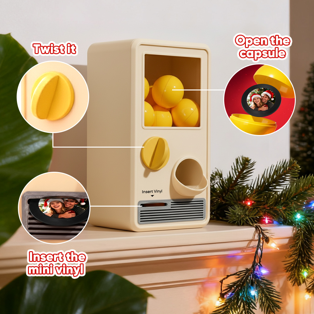 (Pre-Sale, Ships on 25/10) Personalized Music and Photo Music Gachapon Machine Custom Song Mini Record Box Retro Christmas Gifts for Her
