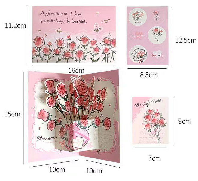 Red - 3D Rose Greeting Card Creative Card - CustWit