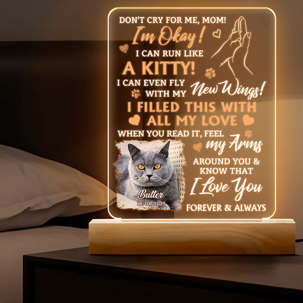Custom Pet Photo Don't Cry For Me Night Light - Gift For Memorial Dog Family Loss Gift
