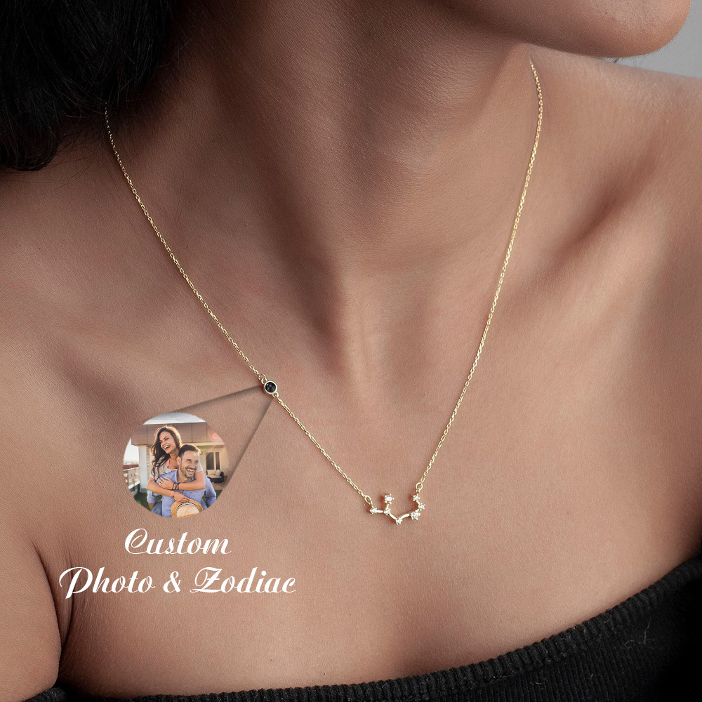 Personalisierte Foto Sternzeichen Projektionskette, Sternbild Halskette, Skorpion, Schütze, Waage Sternzeichen Schmuck, Geschenk Für Ihn - CustWitDE