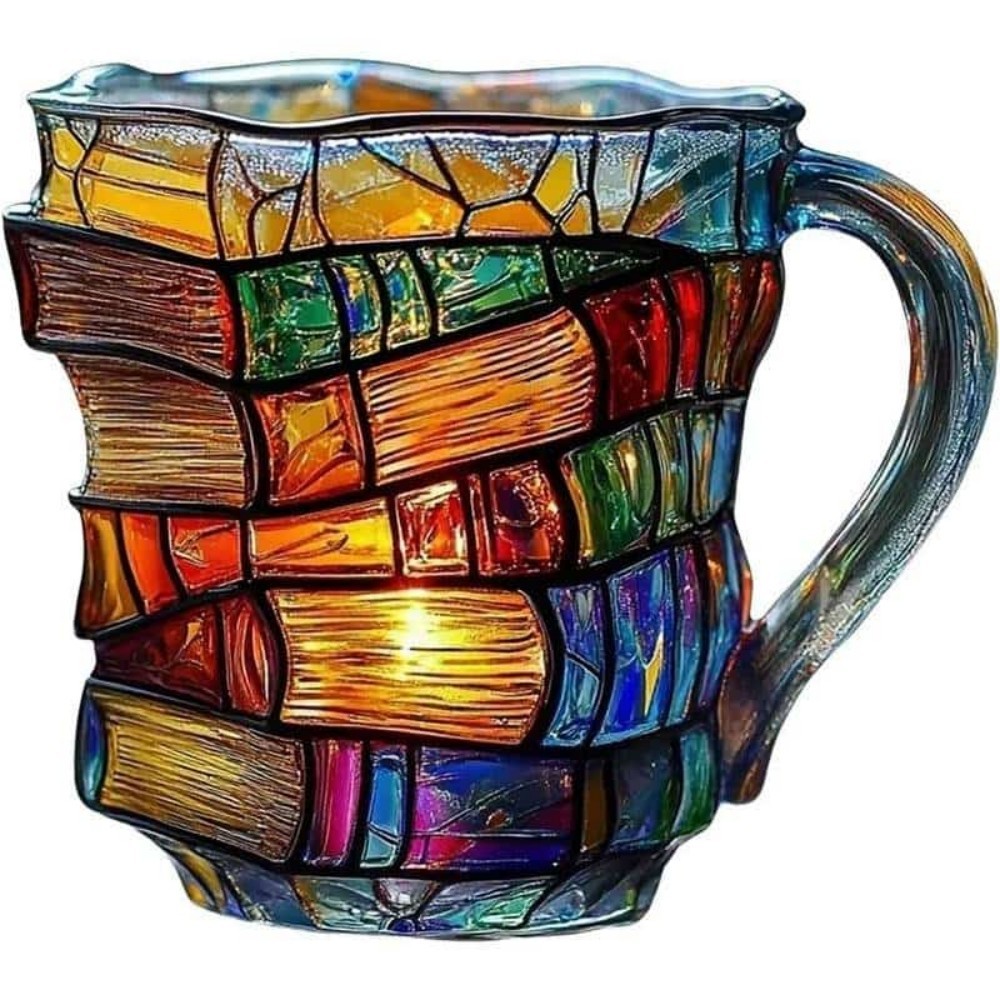 3D Bücher Kaffeetasse – Bunte Acryl Buchstapel Tasse | Originelles Geschenk für Leser, Autoren & Bibliothekare