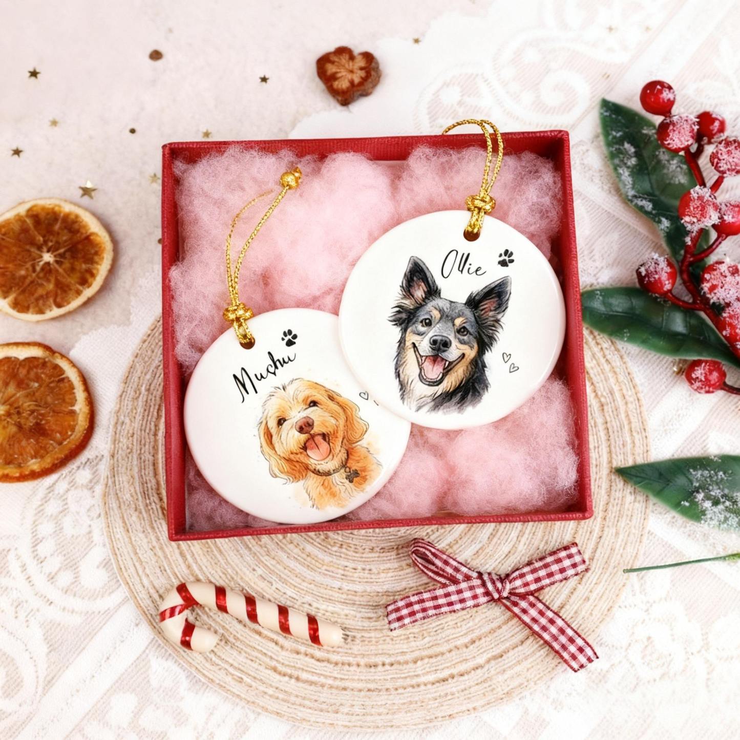 Personalisiertes Aquarell-Haustier Ornament – Individuelles Foto-Anhänger aus Keramik