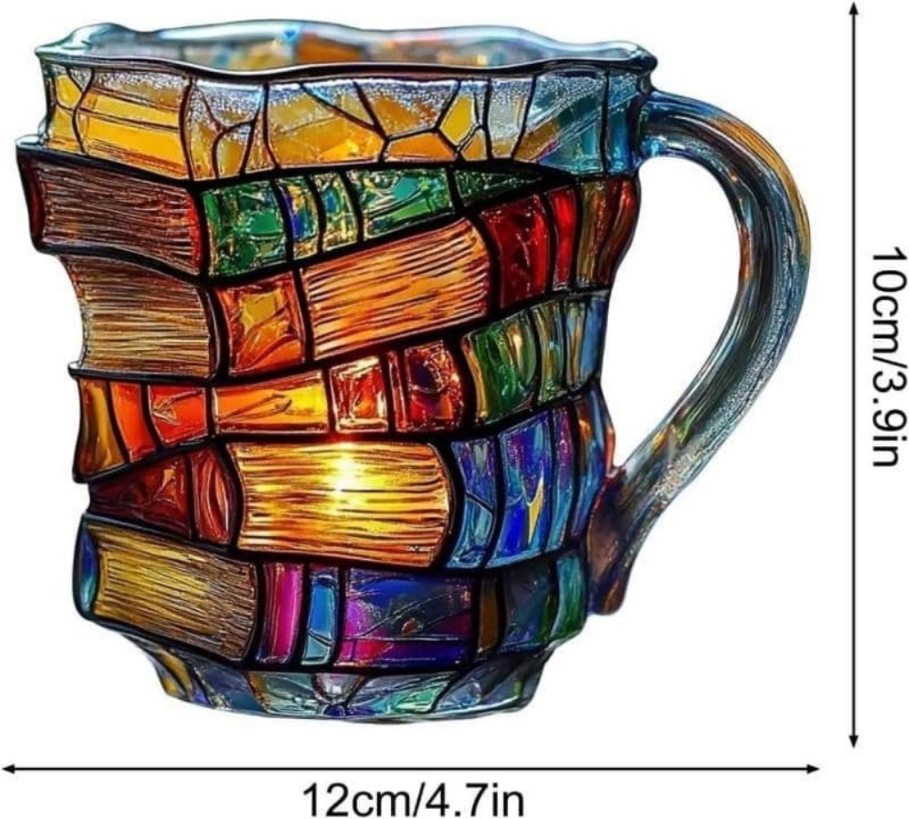 3D Bücher Kaffeetasse – Bunte Acryl Buchstapel Tasse | Originelles Geschenk für Leser, Autoren & Bibliothekare