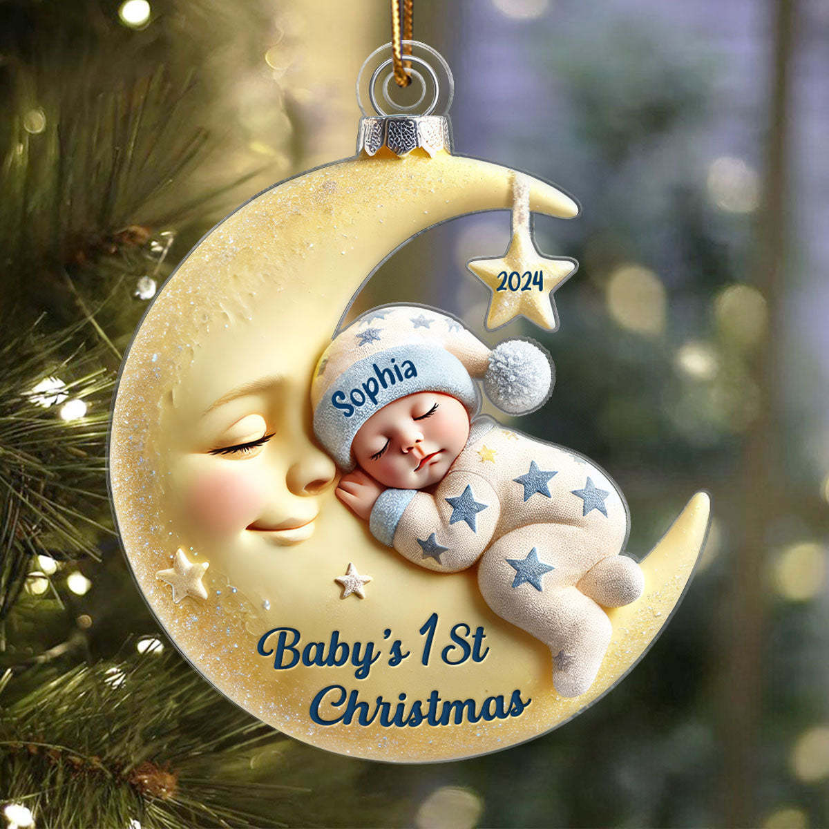 3d-effekt Baby Auf Dem Mond Erstes Weihnachten 1. Weihnachtsandenken Personalisiertes Acrylornament