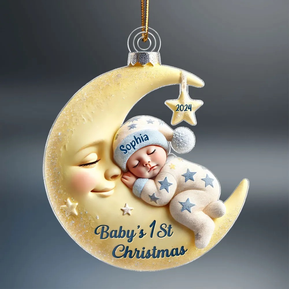 3d-effekt Baby Auf Dem Mond Erstes Weihnachten 1. Weihnachtsandenken Personalisiertes Acrylornament
