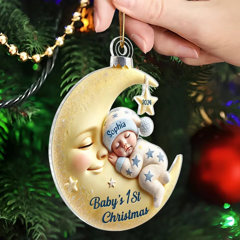 3d-effekt Baby Auf Dem Mond Erstes Weihnachten 1. Weihnachtsandenken Personalisiertes Acrylornament