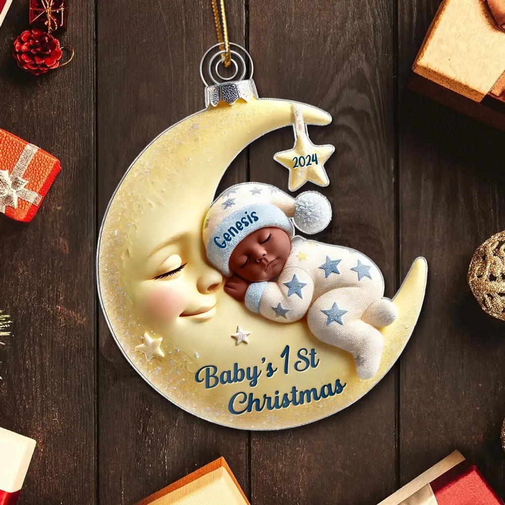 3d-effekt Baby Auf Dem Mond Erstes Weihnachten 1. Weihnachtsandenken Personalisiertes Acrylornament