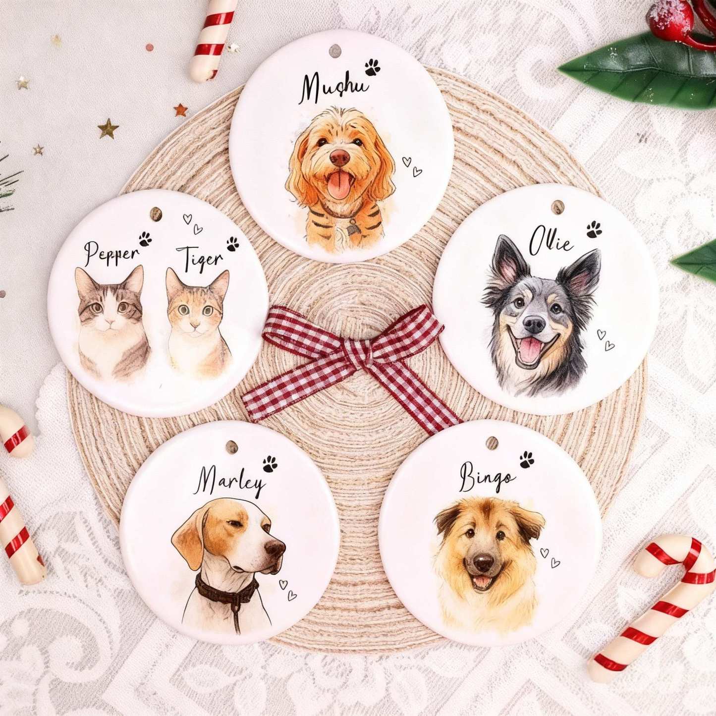 Personalisiertes Aquarell-Haustier Ornament – Individuelles Foto-Anhänger aus Keramik