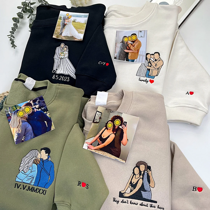 Personalisiertes Sweatshirt Mit Farbenfroher Stickerei Und Einem Porträt Eines Paares/vaters/mama – Eine Geschenkidee Zum Vatertag