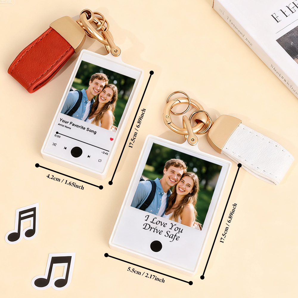 Custom Keychain With Photo and Text – Meaningful Gift with Your Personalized Music or Recording For Dad, Mom, Family, Friends
