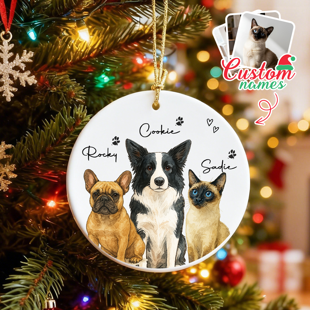 Personalisiertes Aquarell-Haustier Ornament – Individuelles Foto-Anhänger aus Keramik