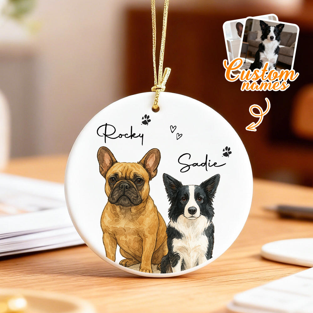 Personalisiertes Aquarell-Haustier Ornament – Individuelles Foto-Anhänger aus Keramik