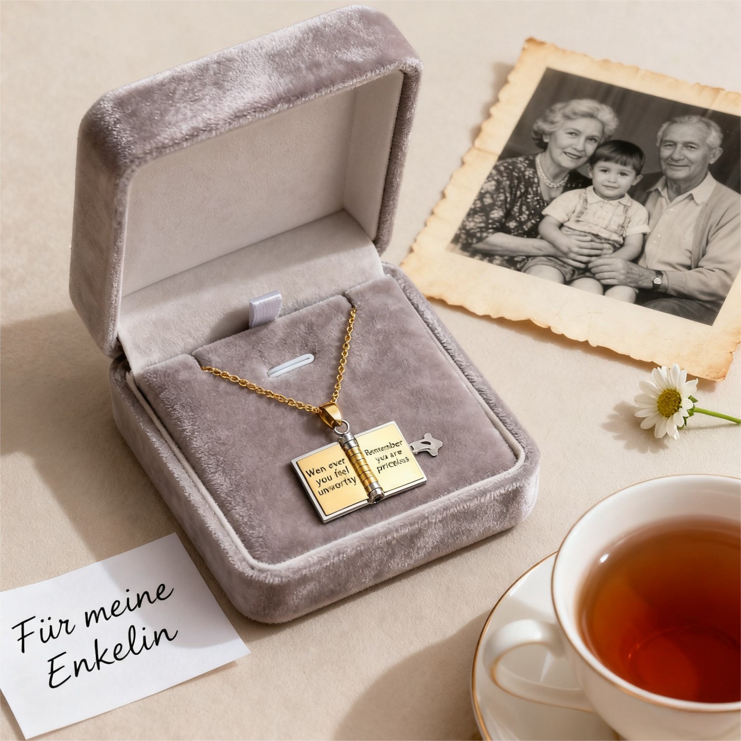 "Von Oma an Meine Enkelin" - Die persönliche Buch-Halskette mit 6 Liebesbotschaften