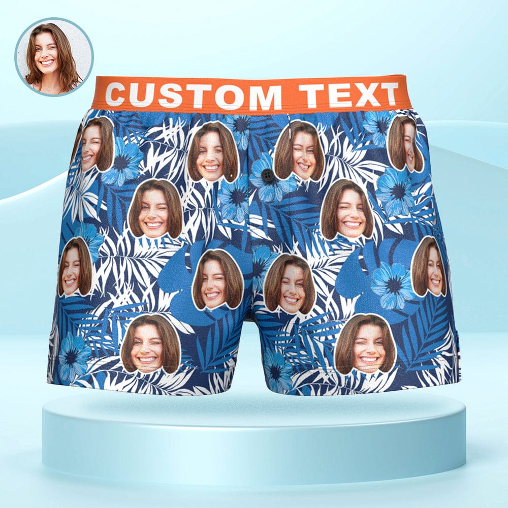 Benutzerdefiniertes Gesicht, Blätter Und Blumen Druck Boxershorts Personalisierter Bund Freizeitunterwäsche Für Ihn