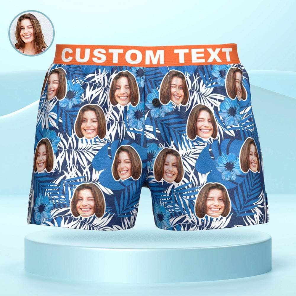 Benutzerdefiniertes Gesicht, Blätter Und Blumen Druck Boxershorts Personalisierter Bund Freizeitunterwäsche Für Ihn - CustWitDE