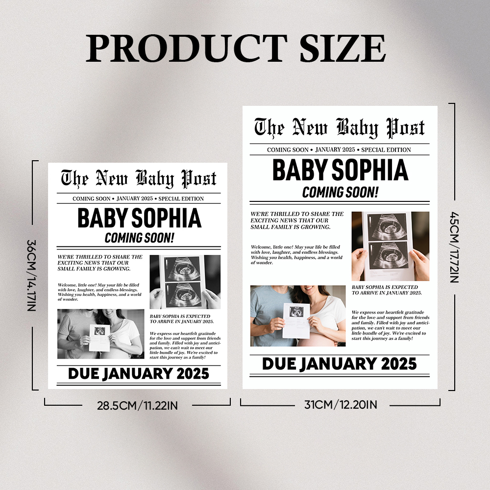 Benutzerdefiniertes Zeitungsposter Für Die Ankündigung Eines Neuen Babys. Personalisiertes Poster Für Die Baldige Geburt Des Babys - CustWitDE