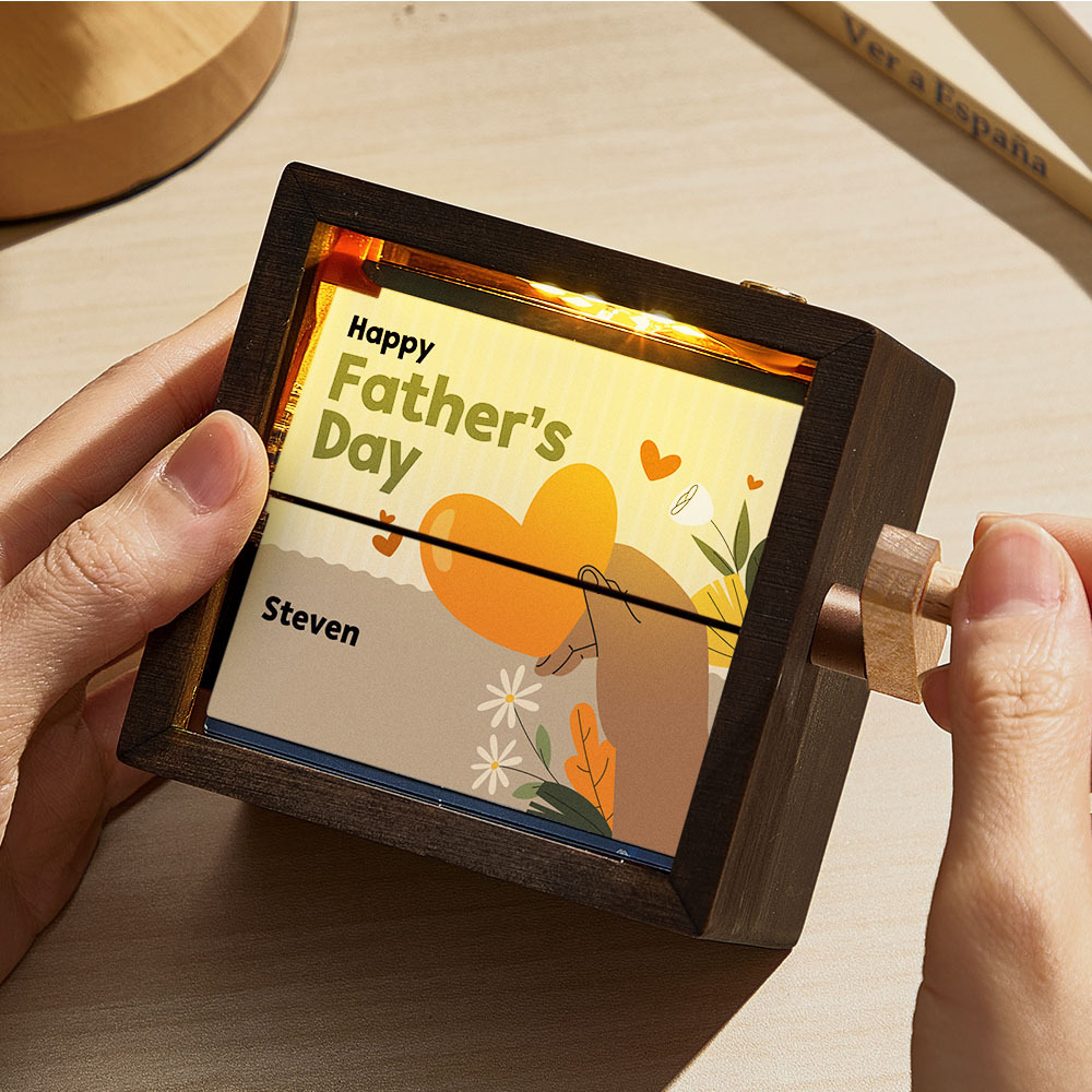 Benutzerdefinierter, Handgekurbelter Flipbook-rahmen Zum Vatertag, Mechanisches, Handgekurbeltes Fotoalbum Mit Einbänden, Kreatives Andenkengeschenk Aus Holz Für Papa - CustWitDE