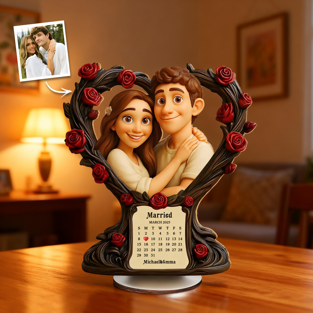 Personalisiertes Pixar Hochzeitsgeschenk – 2D-Druck Plakette mit 3D Optik, individuelle Foto-Gestaltung