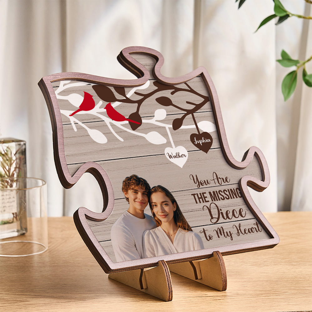 Personalisiertes Holzschild mit Foto – Romantisches Geschenk „You Are THE MISSING Piece To My Heart“