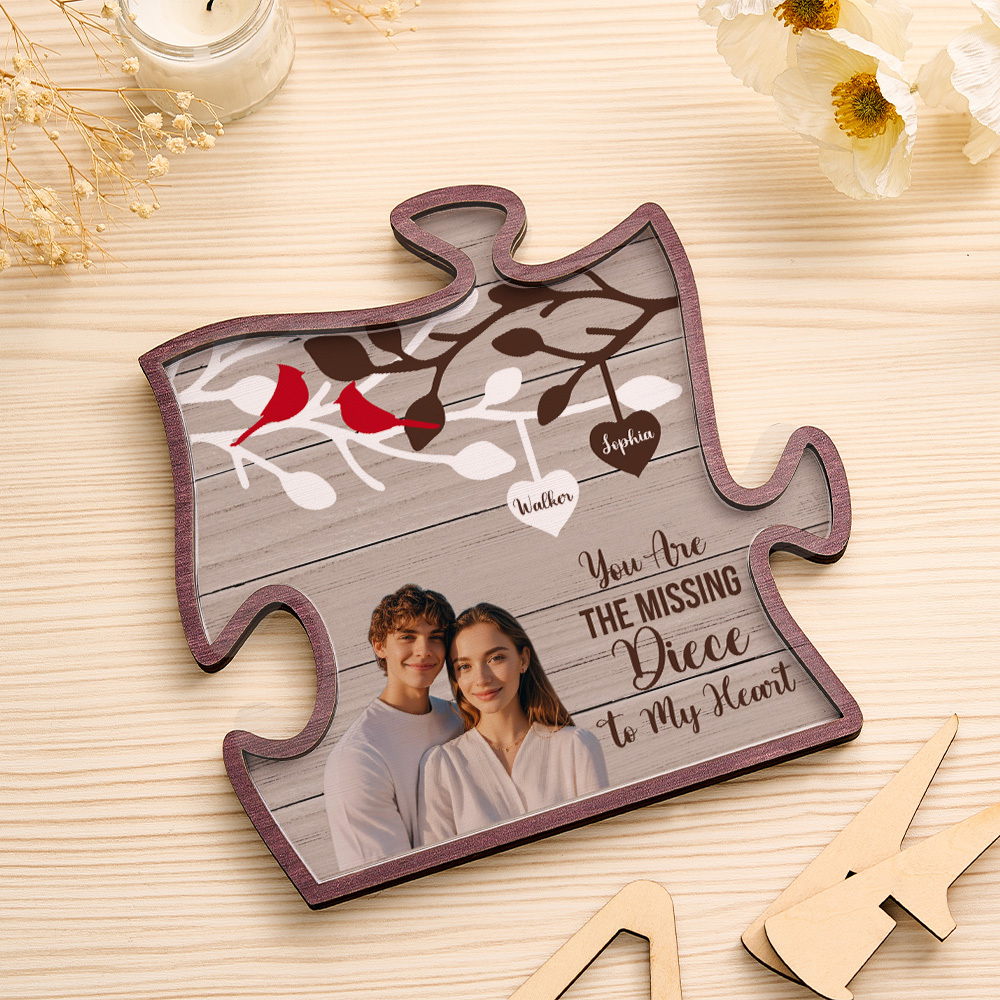 Personalisiertes Holzschild mit Foto – Romantisches Geschenk „You Are THE MISSING Piece To My Heart“