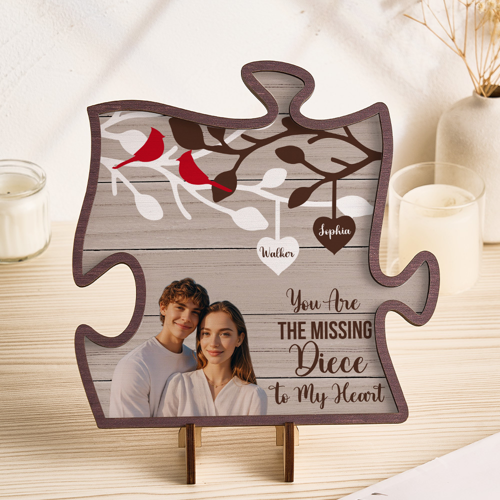 Personalisiertes Holzschild mit Foto – Romantisches Geschenk „You Are THE MISSING Piece To My Heart“