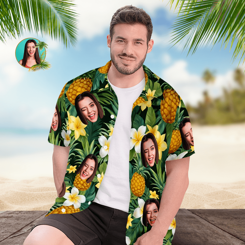 Benutzerdefinierte Gesicht Hawaiian Shirt Herren Ananas Hawaiian Shirt Geschenk Für Ihn - CustWitDE