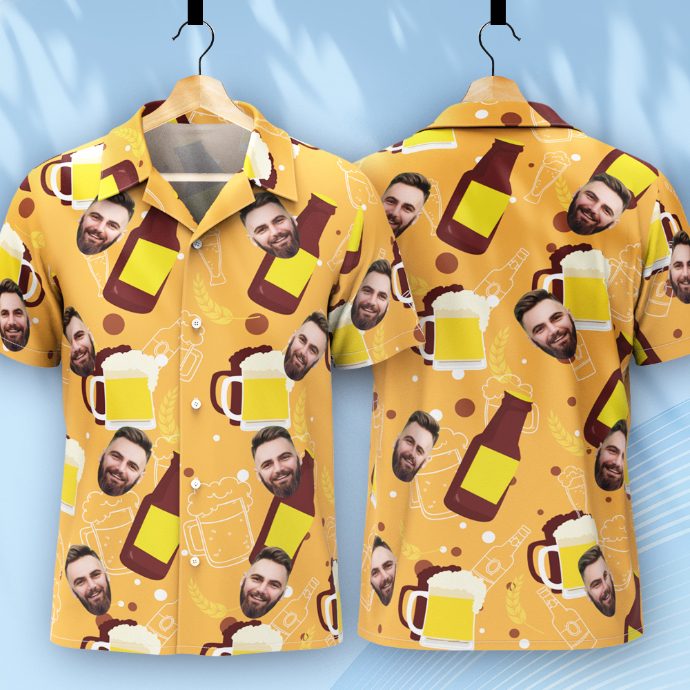Personalisiertes Bier Hawaiihemd Für Männer, Personalisierte Party-gruppe Hawaiihemden Mit Gesicht, Personalisiertes Lustiges Gesichtshemd Für Herren, Bierhemden - CustWitDE