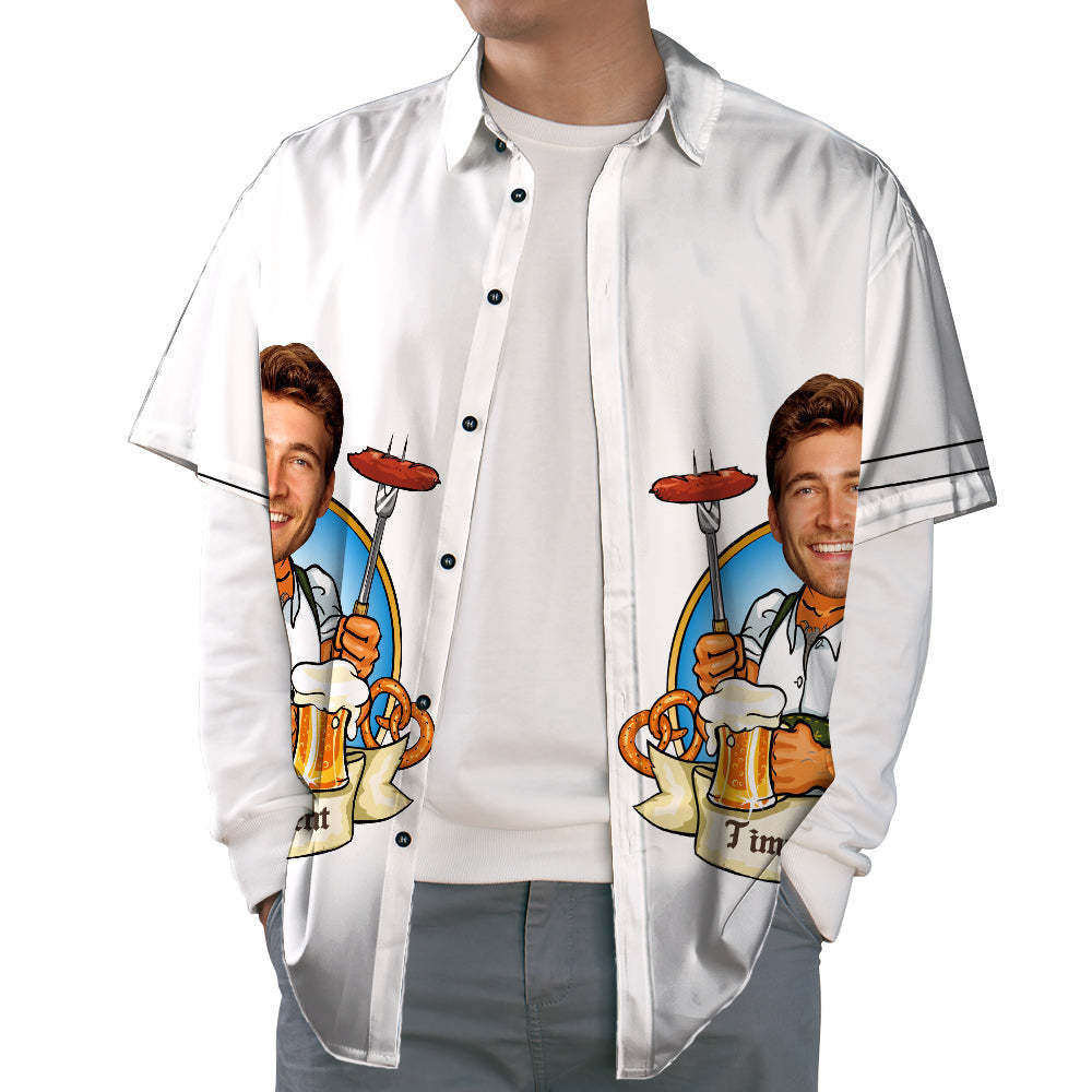 Benutzerdefiniertes Gesicht Hawaiihemd Bbq & Beer Button-down Kurzarm Hawaiihemd - CustWitDE