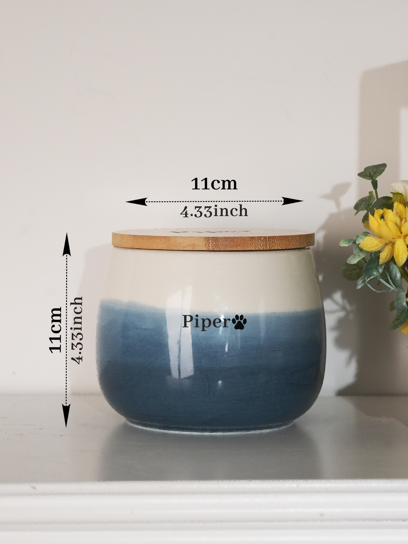 Personalisierte Tierurne mit Holzdeckel – Gravur von Name & Pfotenabdruck für Hunde & Katzen