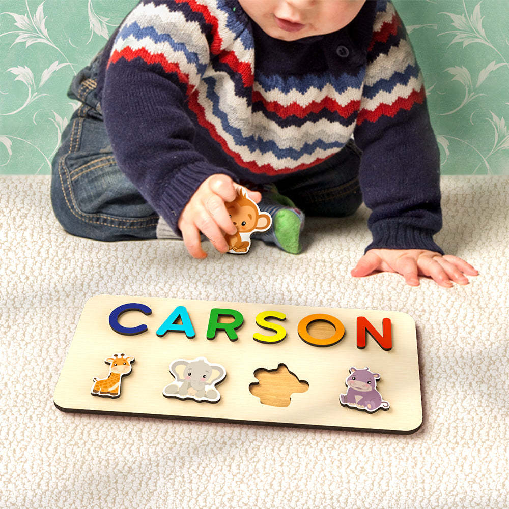 Personalisiertes Namenspuzzle Aus Holz Mit Tiermotiven Und Dinosauriern – Das Perfekte Geschenk Für Babys - CustWitDE