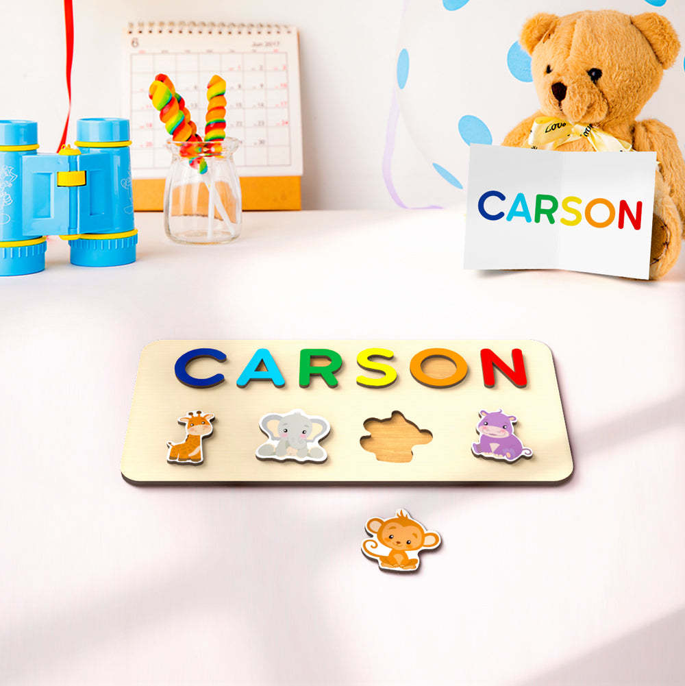 Personalisiertes Namenspuzzle Aus Holz Mit Tiermotiven Und Dinosauriern – Das Perfekte Geschenk Für Babys - CustWitDE