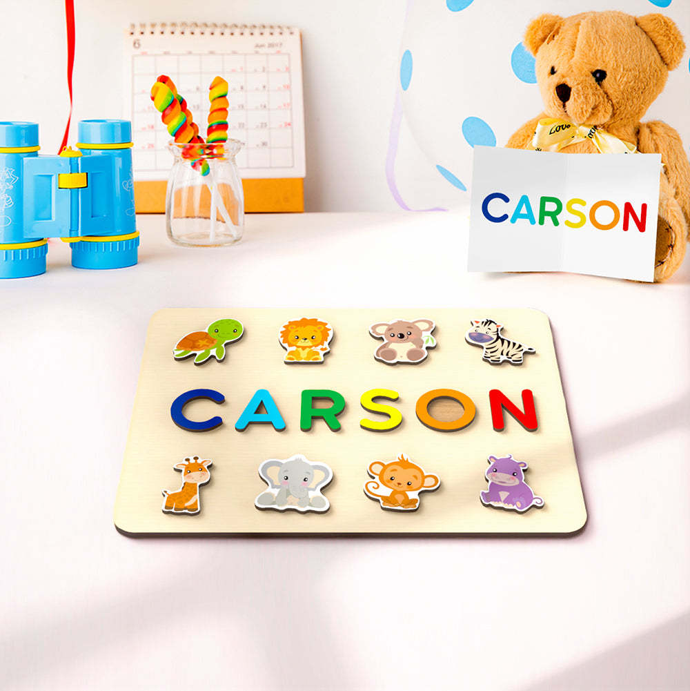 Personalisiertes Namenspuzzle Aus Holz Mit Tiermotiven Und Dinosauriern – Das Perfekte Geschenk Für Babys - CustWitDE