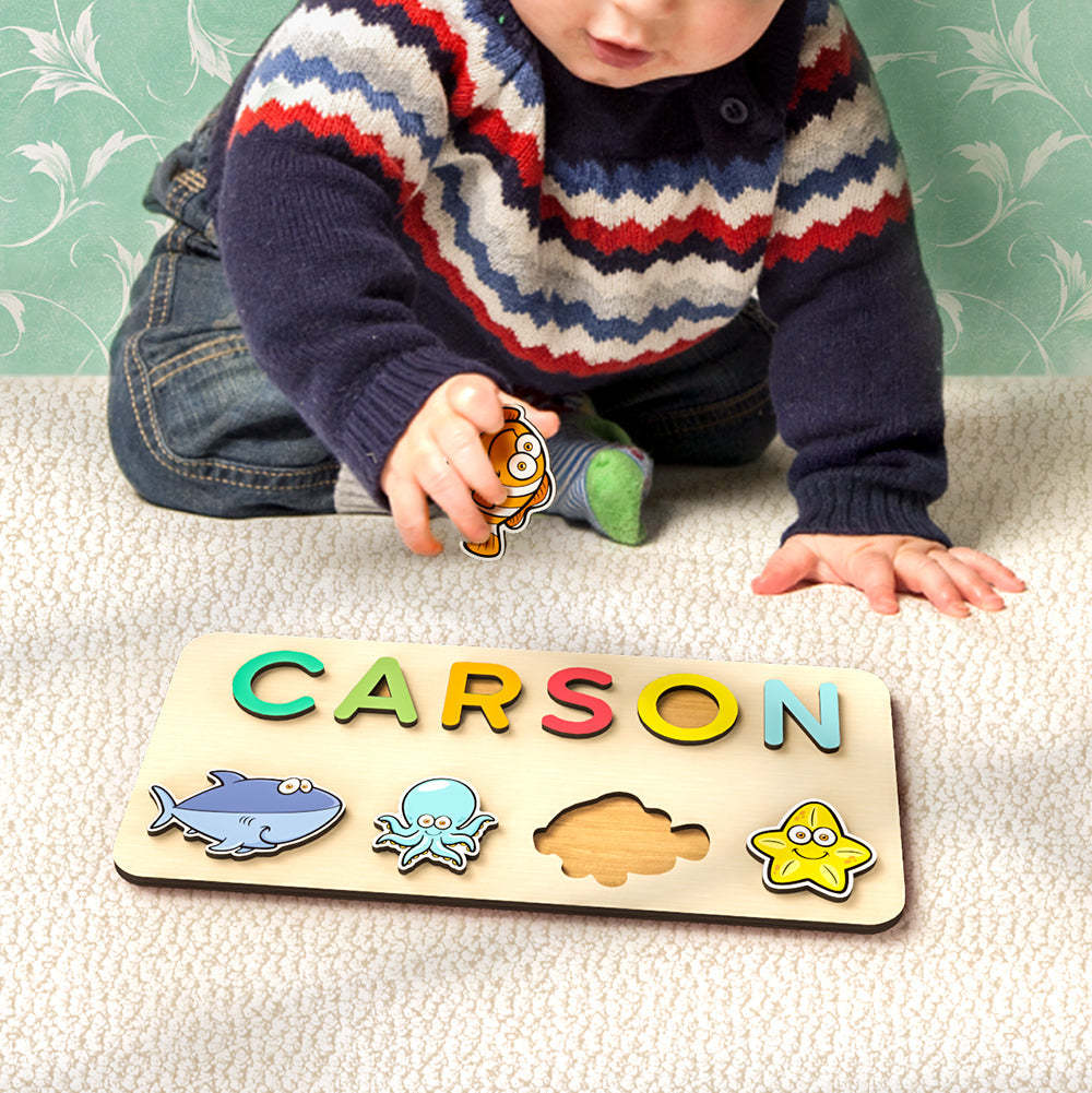 Personalisiertes Namenspuzzle Aus Holz Mit Tiermotiven Und Dinosauriern – Das Perfekte Geschenk Für Babys - CustWitDE