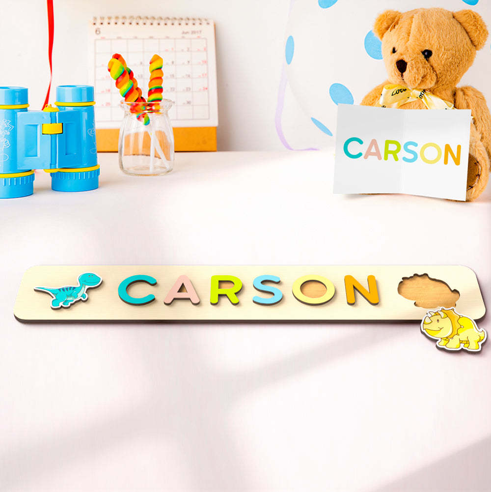 Personalisiertes Namenspuzzle Aus Holz Mit Tiermotiven Und Dinosauriern – Das Perfekte Geschenk Für Babys - CustWitDE