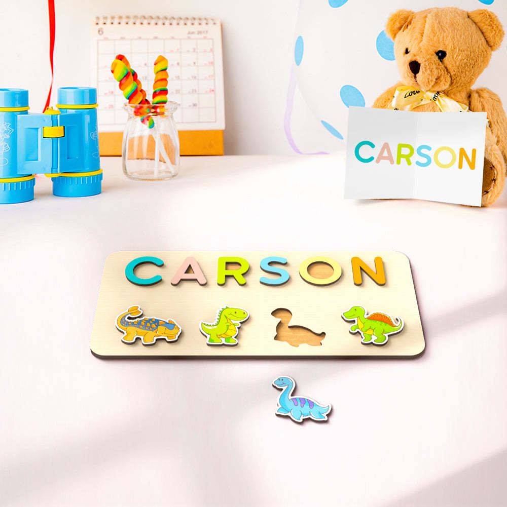 Personalisiertes Namenspuzzle Aus Holz Mit Tiermotiven Und Dinosauriern – Das Perfekte Geschenk Für Babys - CustWitDE