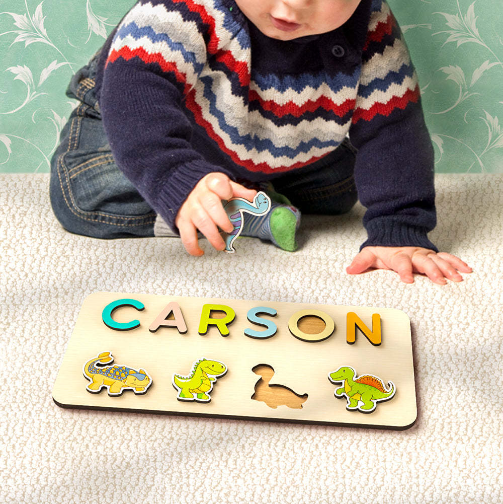 Personalisiertes Namenspuzzle Aus Holz Mit Tiermotiven Und Dinosauriern – Das Perfekte Geschenk Für Babys - CustWitDE